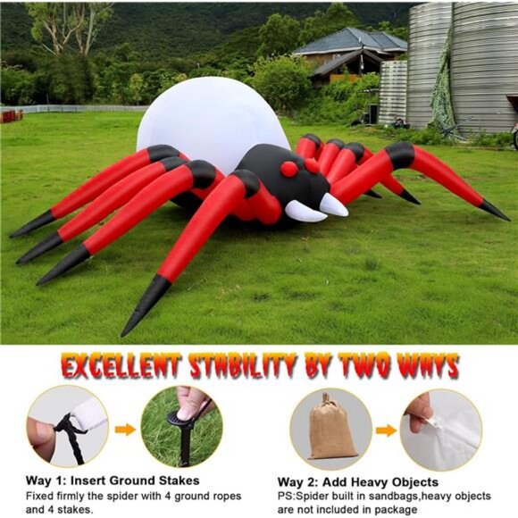 12FT Halloween Inflatable Spider Outdoor Decorations for Yard, Giant Blow Up - Picture 5 of 7